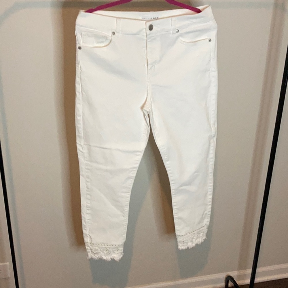 Loft white jeans with eyelet frayed hem size 30